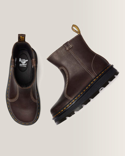 Zebzag Rigger Slip On Leather Boots in Dark Brown