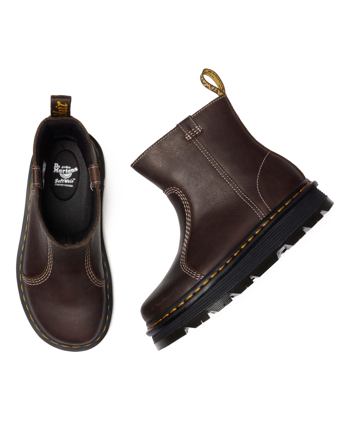 Zebzag Rigger Slip On Leather Boots in Dark Brown