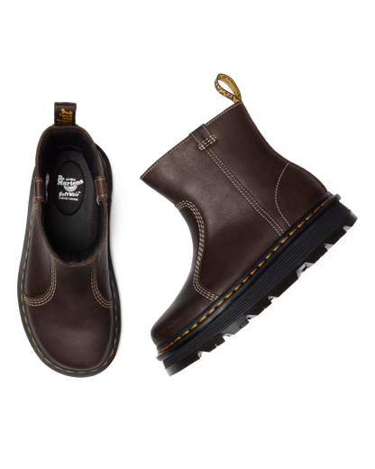 Zebzag Rigger Slip On Leather Boots in Dark Brown