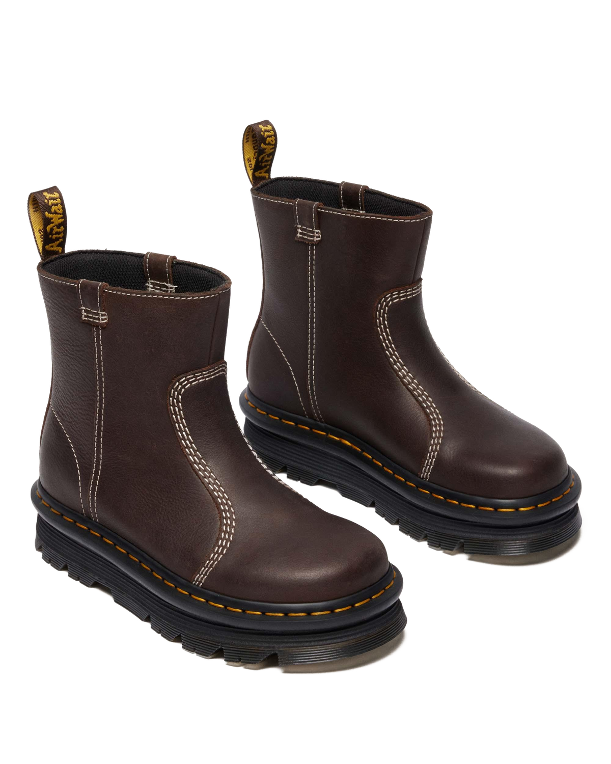 Zebzag Rigger Slip On Leather Boots in Dark Brown