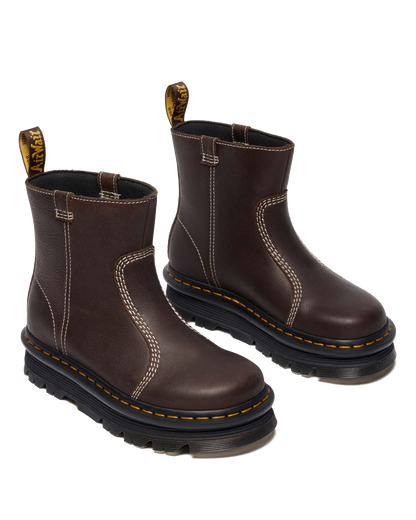 Zebzag Rigger Slip On Leather Boots in Dark Brown