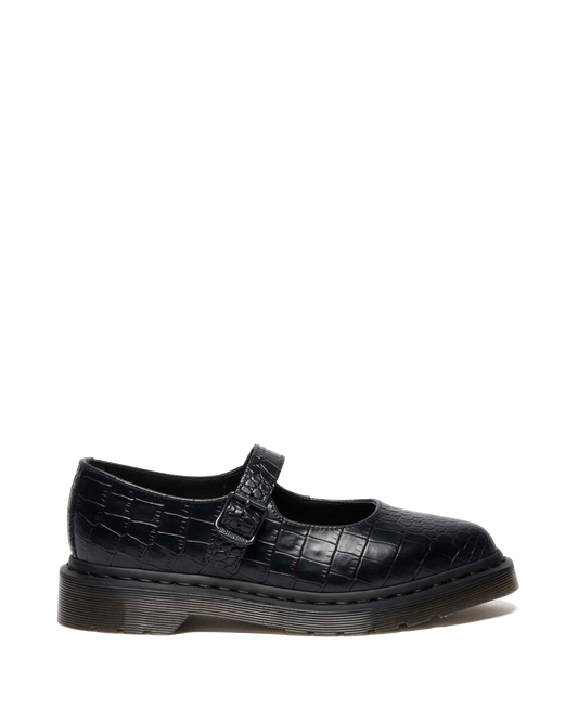 Elphie Mary Jane Emboss Leather Shoes in Black