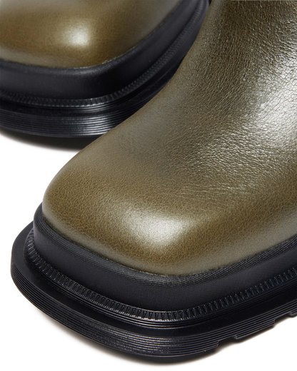 MAYBOLE CHELSEA SQUARE TOE LEATHER BOOTS in Olive Green