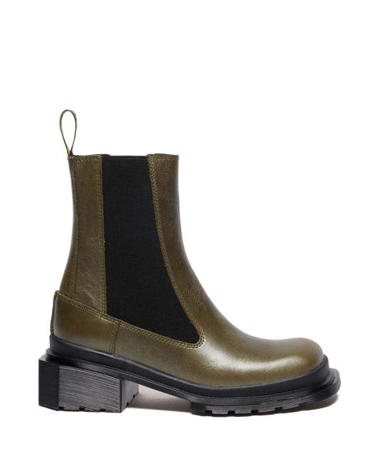 MAYBOLE CHELSEA SQUARE TOE LEATHER BOOTS in Olive Green