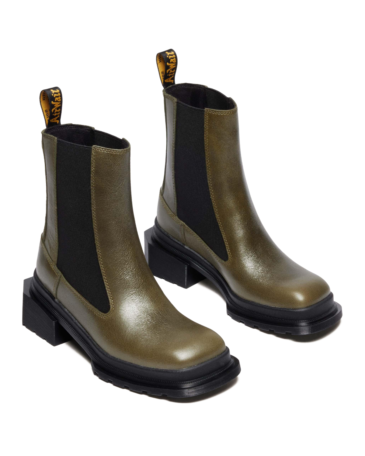 MAYBOLE CHELSEA SQUARE TOE LEATHER BOOTS in Olive Green