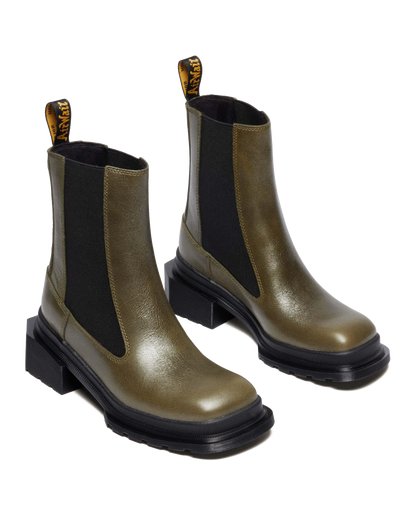 MAYBOLE CHELSEA SQUARE TOE LEATHER BOOTS in Olive Green