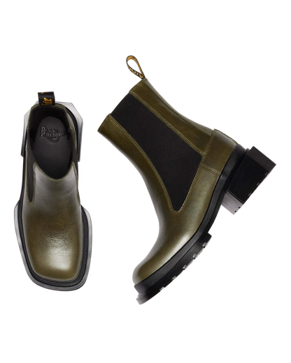 MAYBOLE CHELSEA SQUARE TOE LEATHER BOOTS in Olive Green