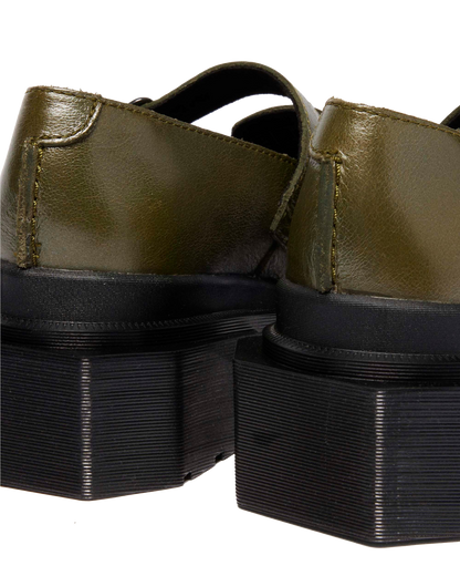 MAYBOLE MARY JANE SQUARE TOE LEATHER SHOES in Olive Green