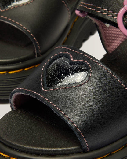 Toddler Marlowe II Glitter Heart Leather Strap Shoes in Black
