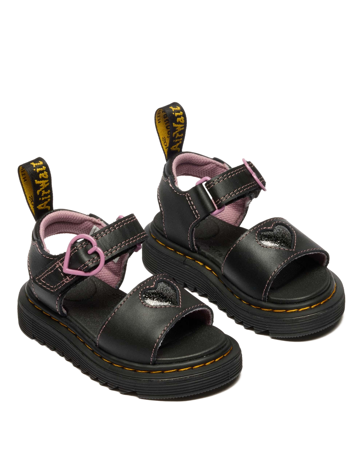 Toddler Marlowe II Glitter Heart Leather Strap Shoes in Black