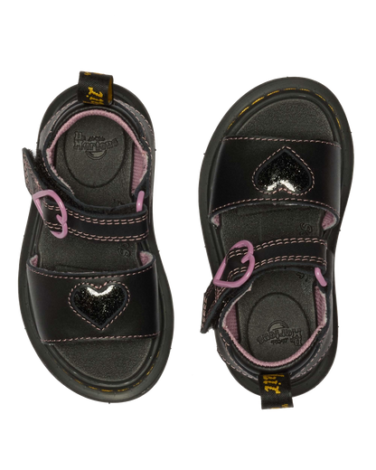 Toddler Marlowe II Glitter Heart Leather Strap Shoes in Black