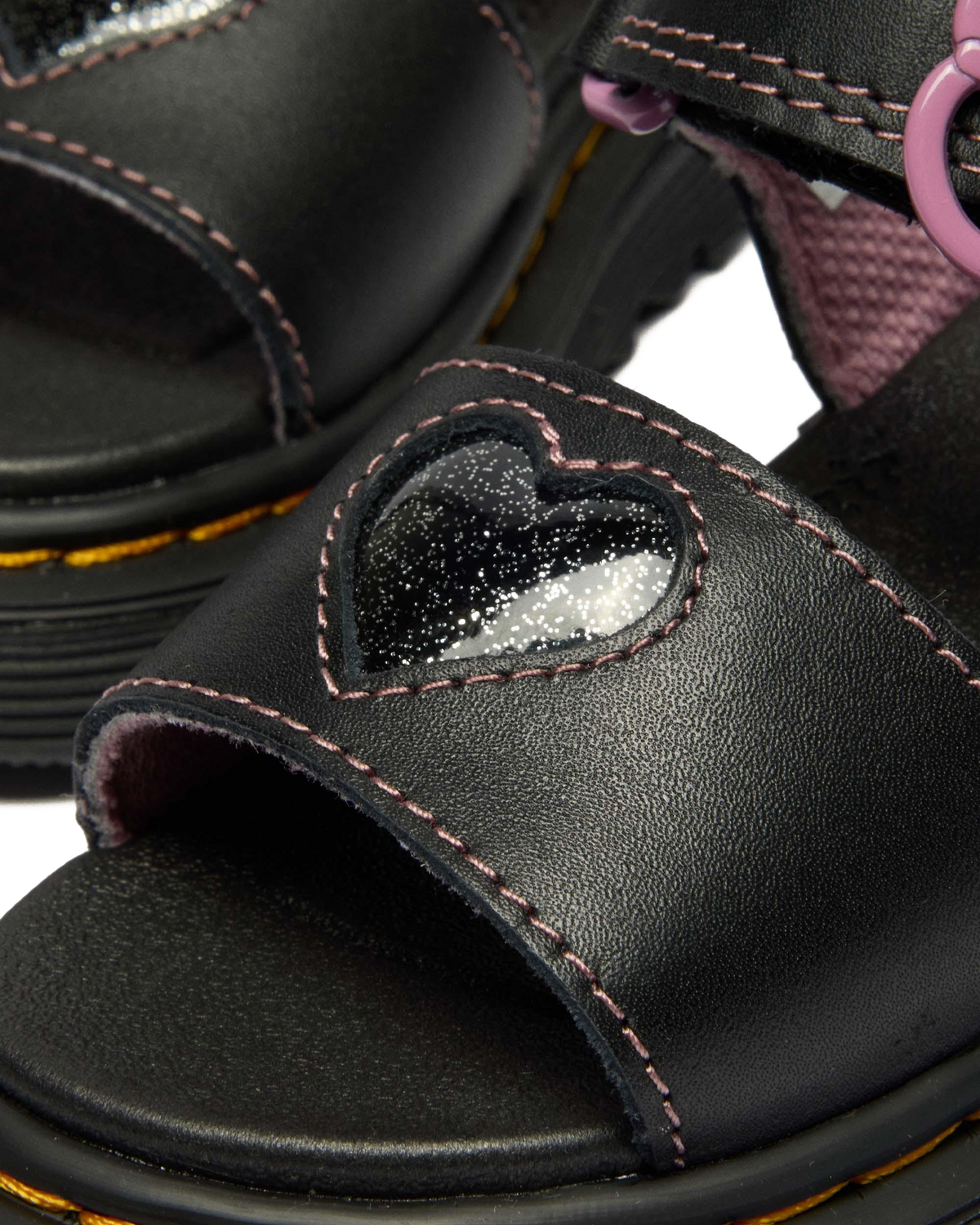 Toddler Marlowe II Glitter Heart Leather Strap Shoes in Black