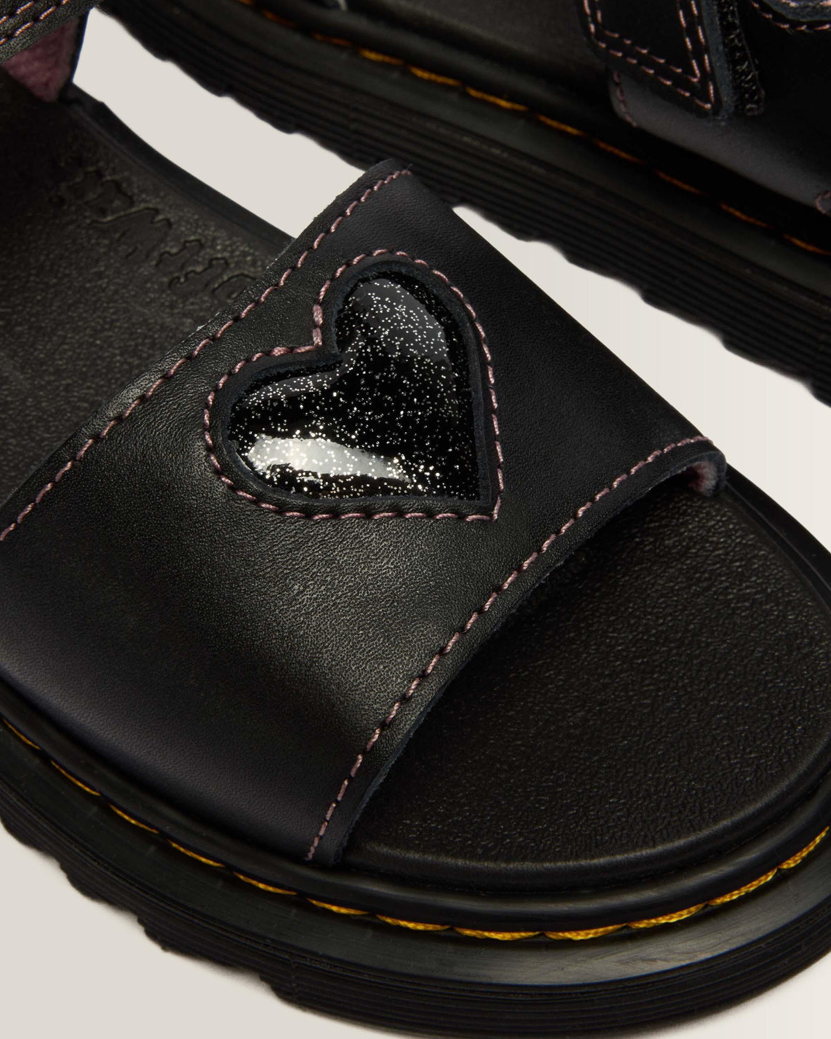 Junior Marlowe II Glitter Heart Leather Strap Shoes in Black
