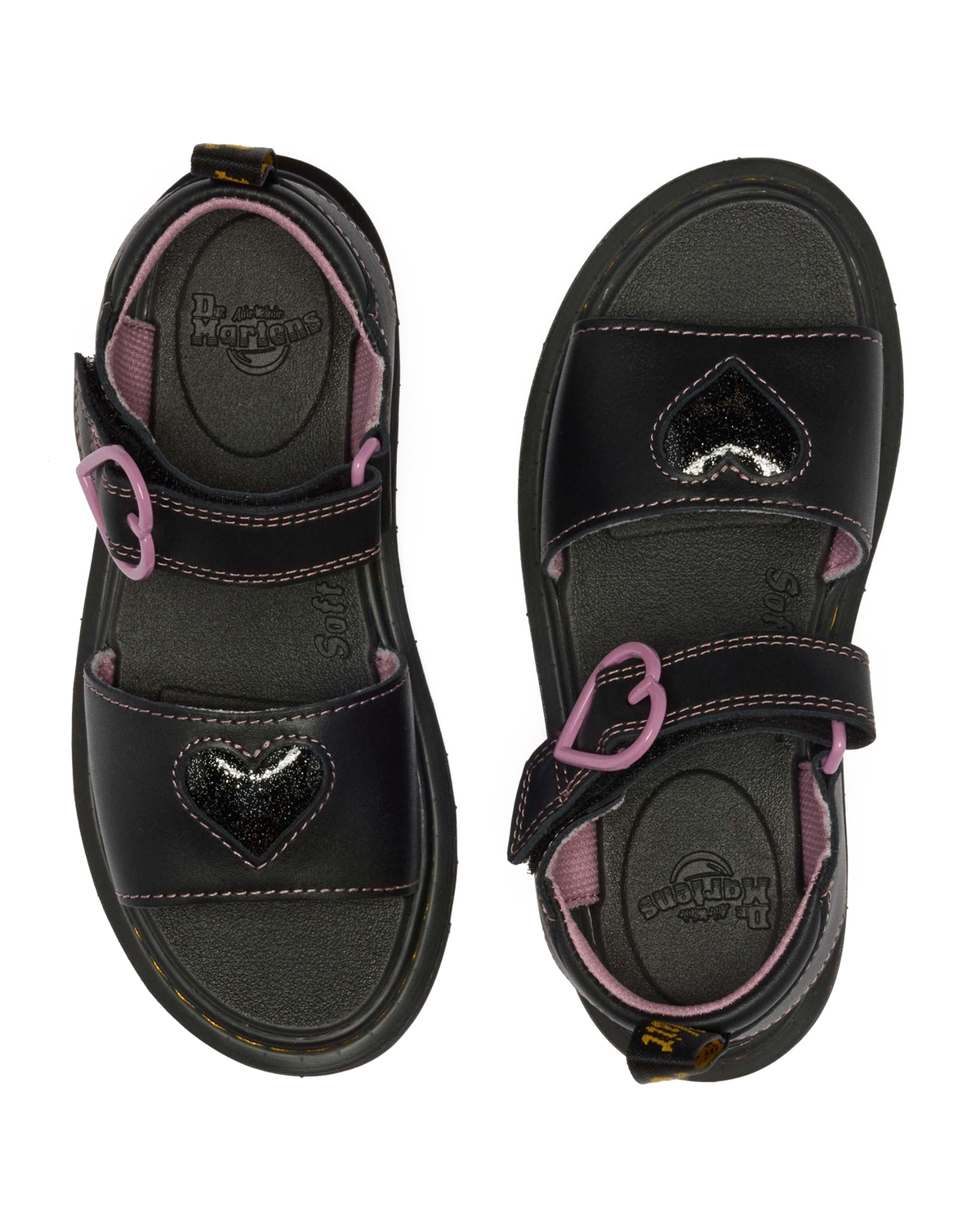 Junior Marlowe II Glitter Heart Leather Strap Shoes in Black