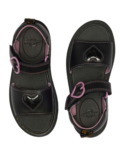 Junior Marlowe II Glitter Heart Leather Strap Shoes in Black