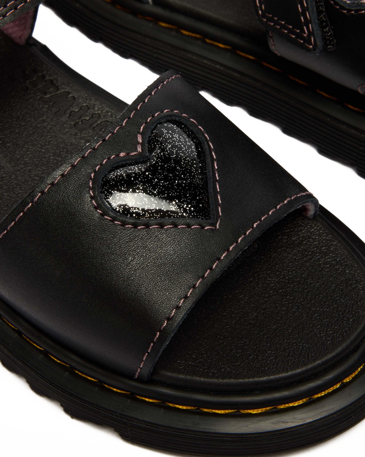 Junior Marlowe II Glitter Heart Leather Strap Shoes in Black