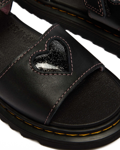 Junior Marlowe II Glitter Heart Leather Strap Shoes in Black