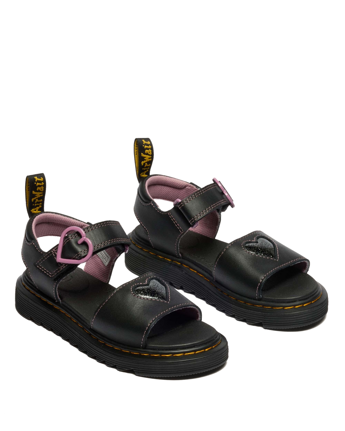 Junior Marlowe II Glitter Heart Leather Strap Shoes in Black