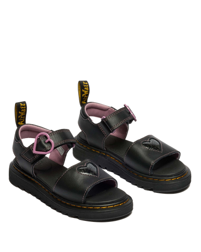 Junior Marlowe II Glitter Heart Leather Strap Shoes in Black