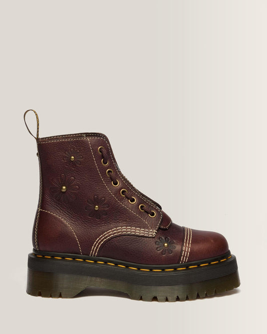 Sinclair Flower Grizzly Leather Platform Boots in Dark Brown