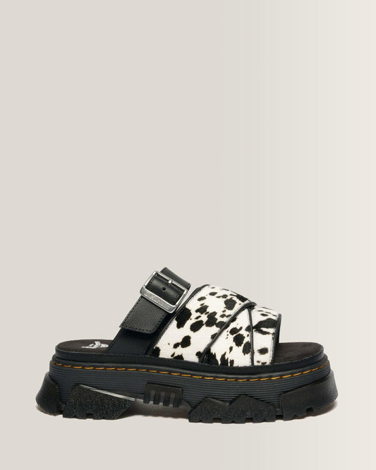 Mattison Slide Dalmatian Hair On Leather Sandals in Cream+black