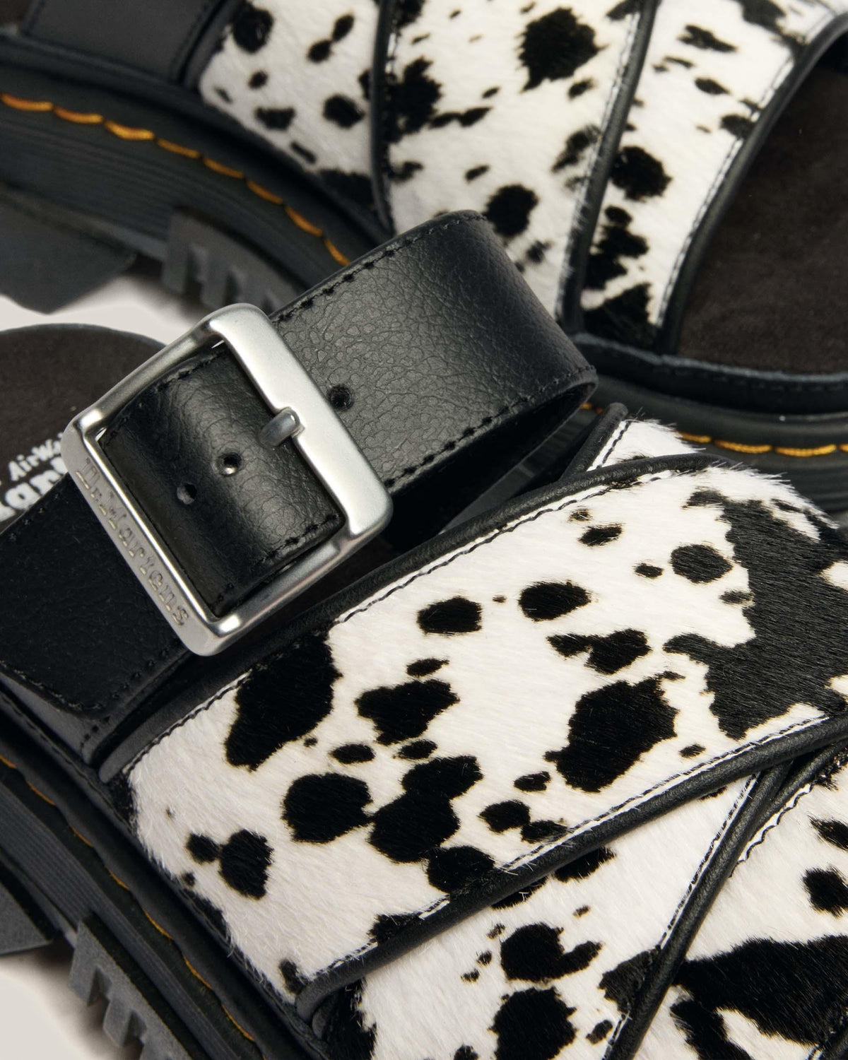 Mattison Slide Dalmatian Hair On Leather Sandals in Cream+black