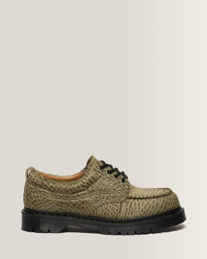 Lowell Hair On Leather Moc Toe Shoes in Olive Green