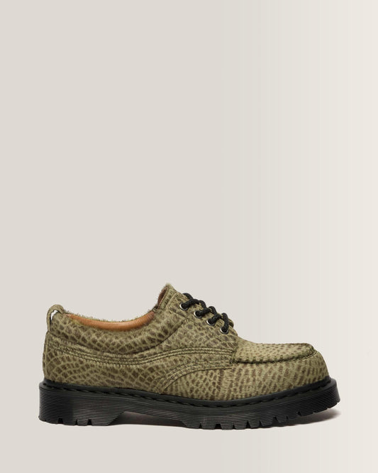 Lowell Hair On Leather Moc Toe Shoes in Olive Green