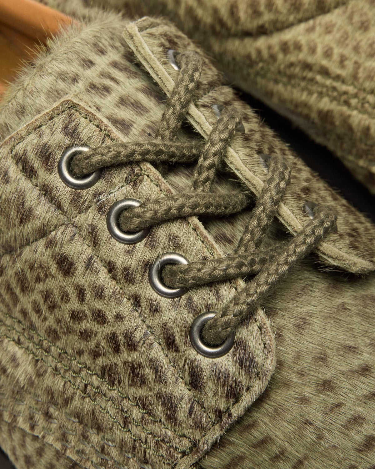 Lowell Hair On Leather Moc Toe Shoes in Olive Green