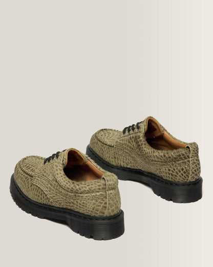 Lowell Hair On Leather Moc Toe Shoes in Olive Green