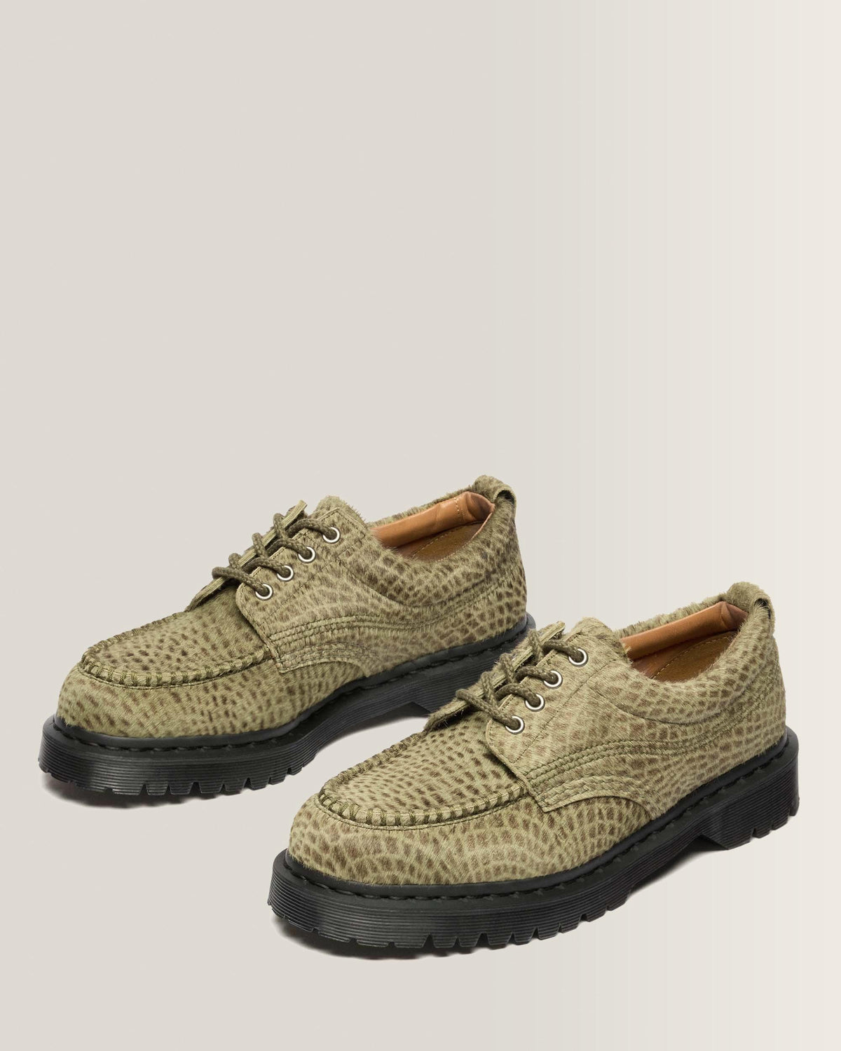 Lowell Hair On Leather Moc Toe Shoes in Olive Green