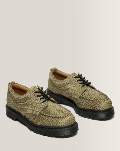 Lowell Hair On Leather Moc Toe Shoes in Olive Green