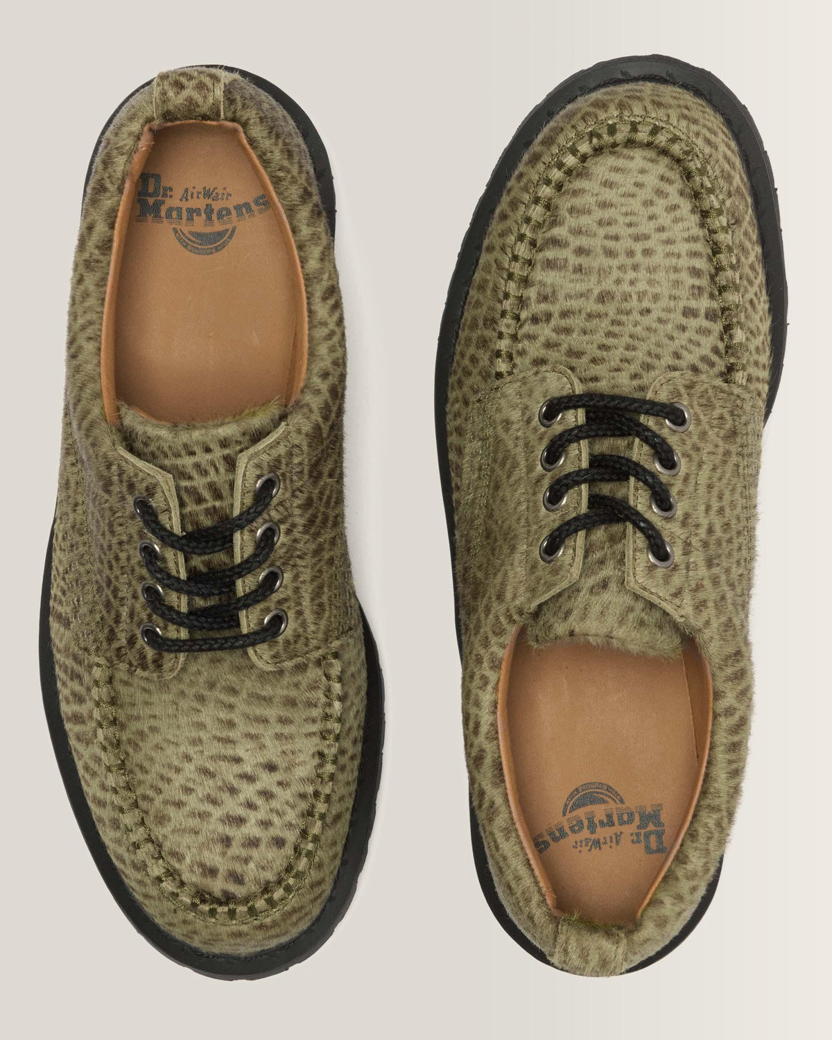 Lowell Hair On Leather Moc Toe Shoes in Olive Green