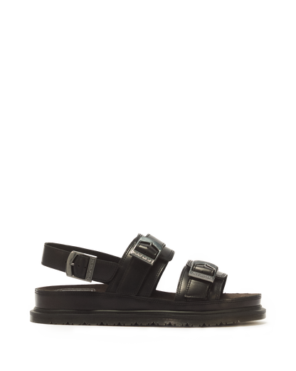 San Two Strap Leather Sandals in Black
