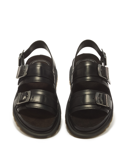 San Two Strap Leather Sandals in Black