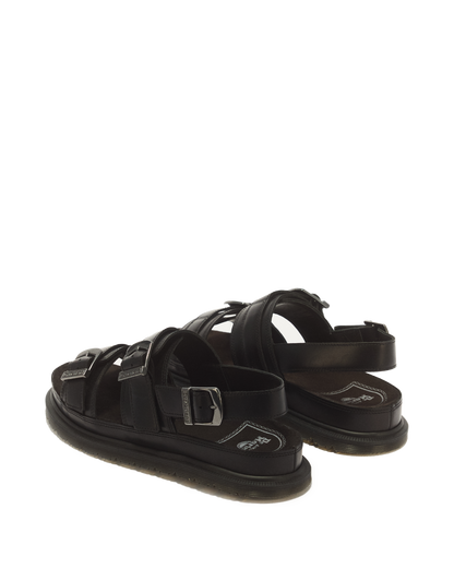 San Two Strap Leather Sandals in Black