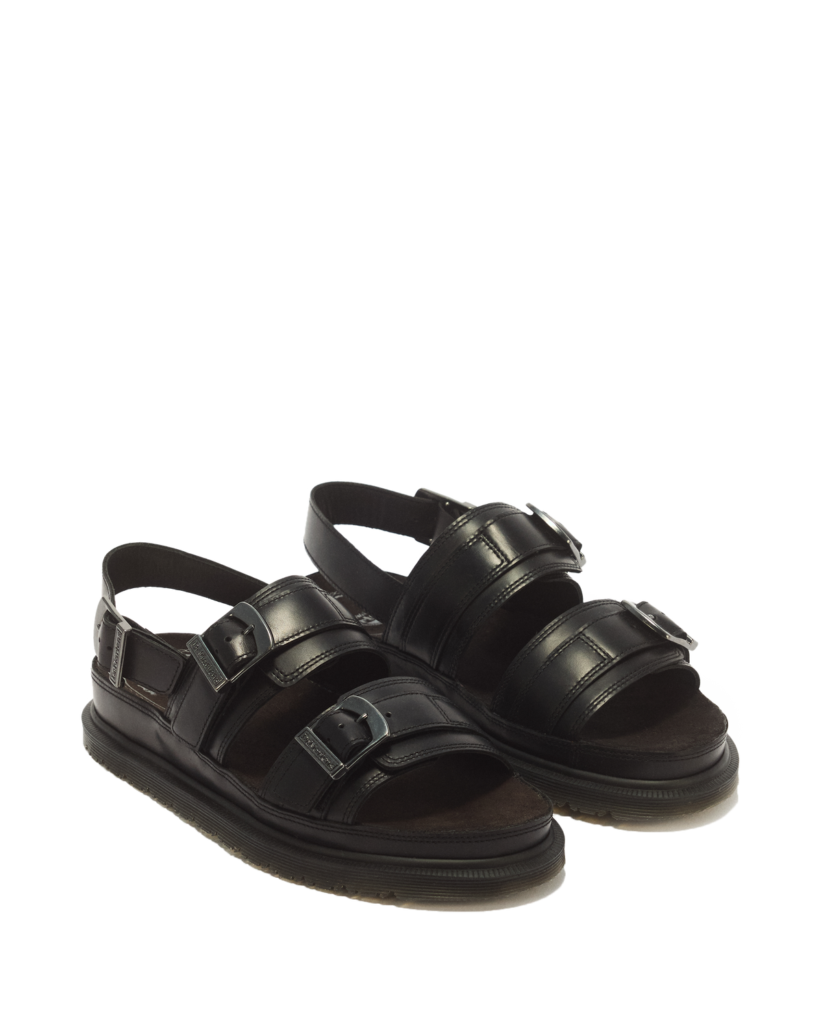 San Two Strap Leather Sandals in Black