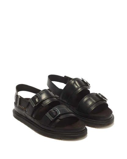 San Two Strap Leather Sandals in Black