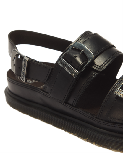 San Two Strap Leather Sandals in Black