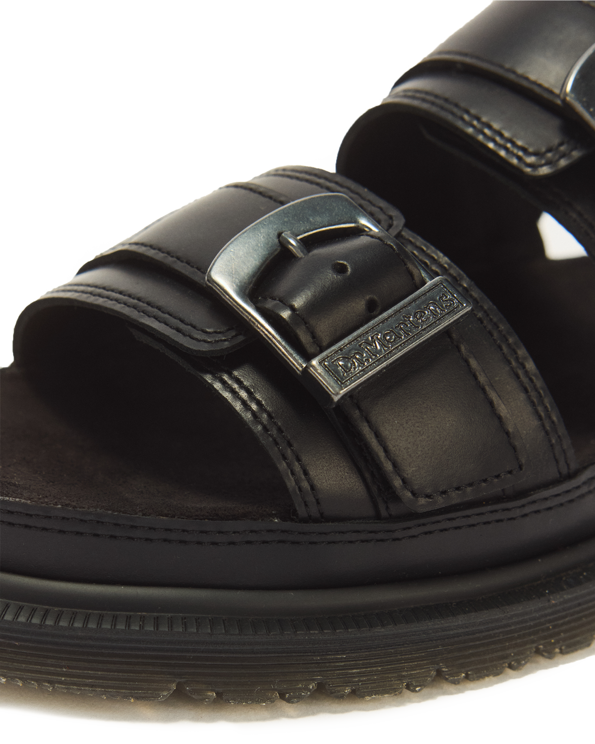 San Two Strap Leather Sandals in Black