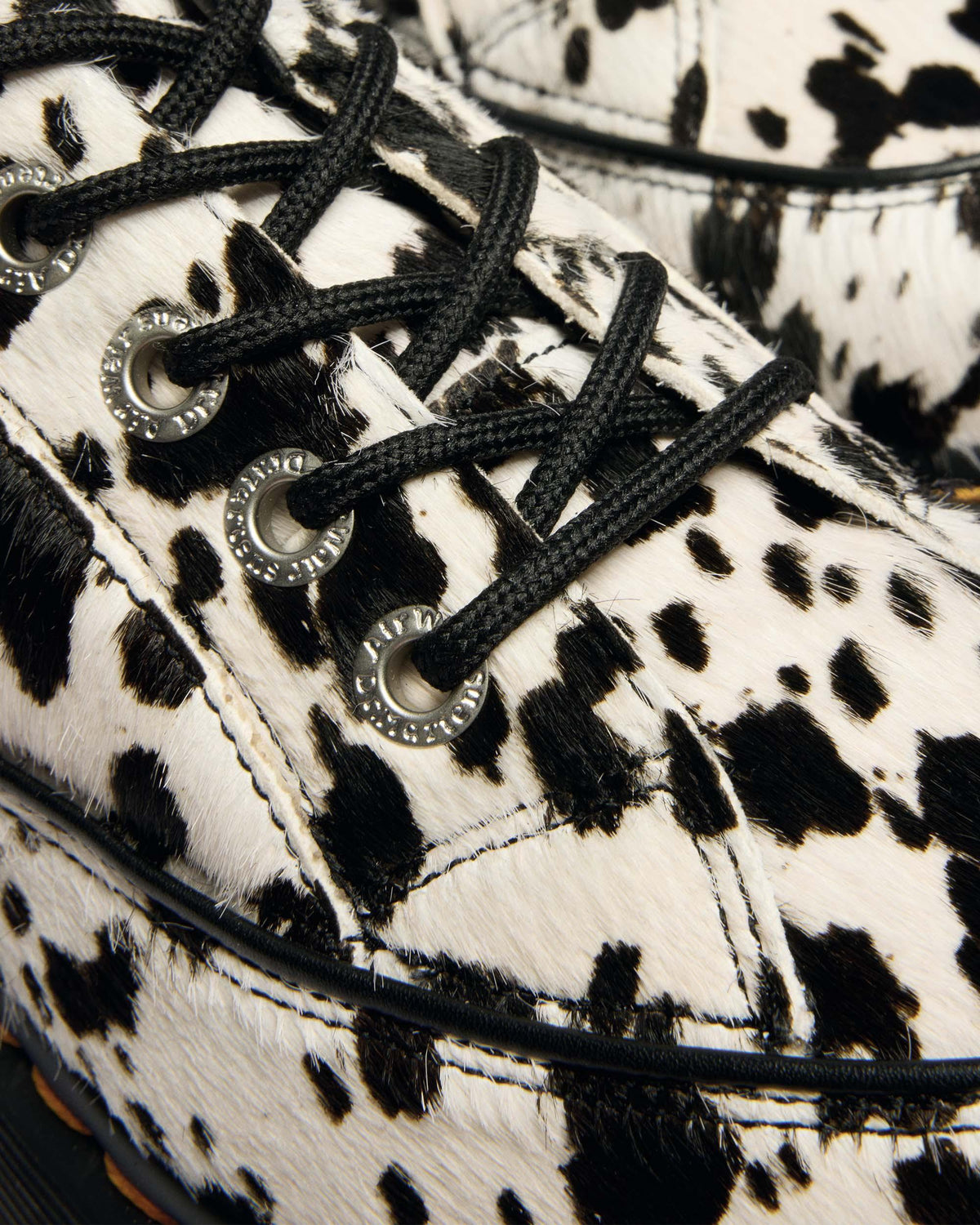 Buzz 5-Eye Dalmatian Hair On Leather Shoes in Cream &amp; Black