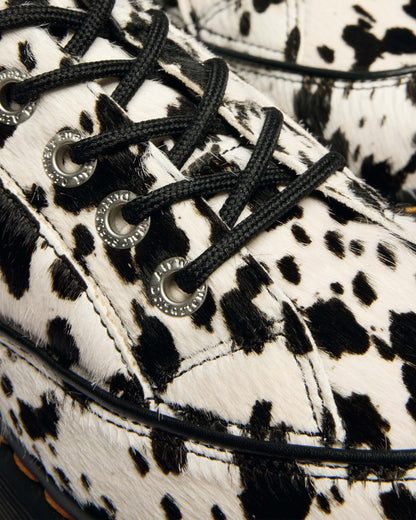Buzz 5-Eye Dalmatian Hair On Leather Shoes in Cream &amp; Black