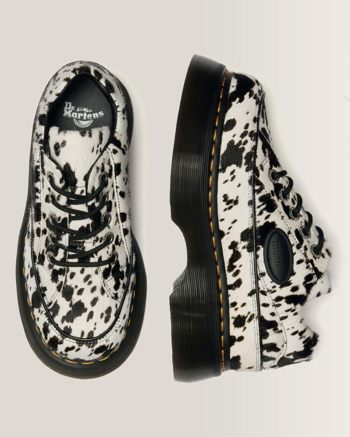 Buzz 5-Eye Dalmatian Hair On Leather Shoes in Cream &amp; Black