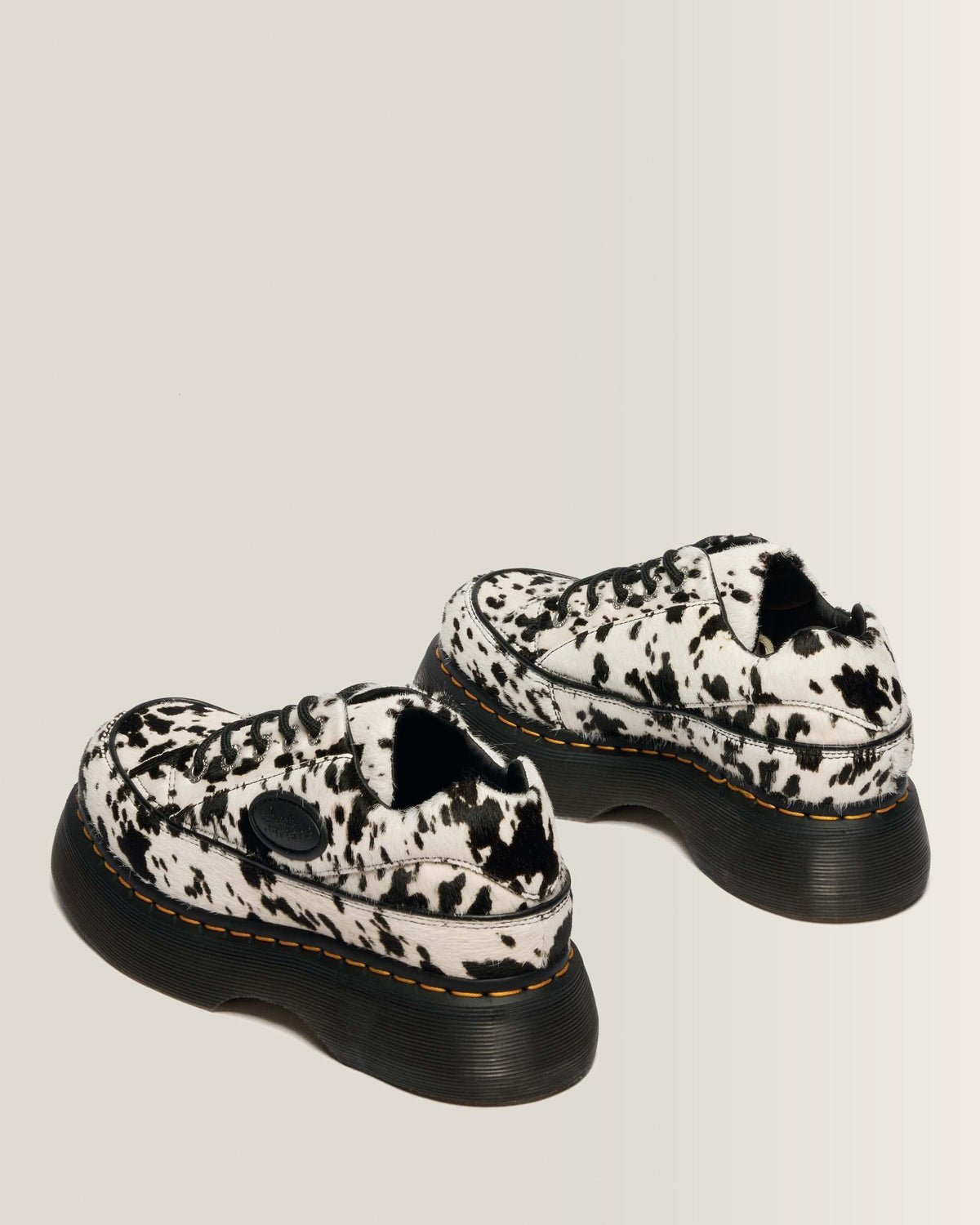 Buzz 5-Eye Dalmatian Hair On Leather Shoes in Cream &amp; Black