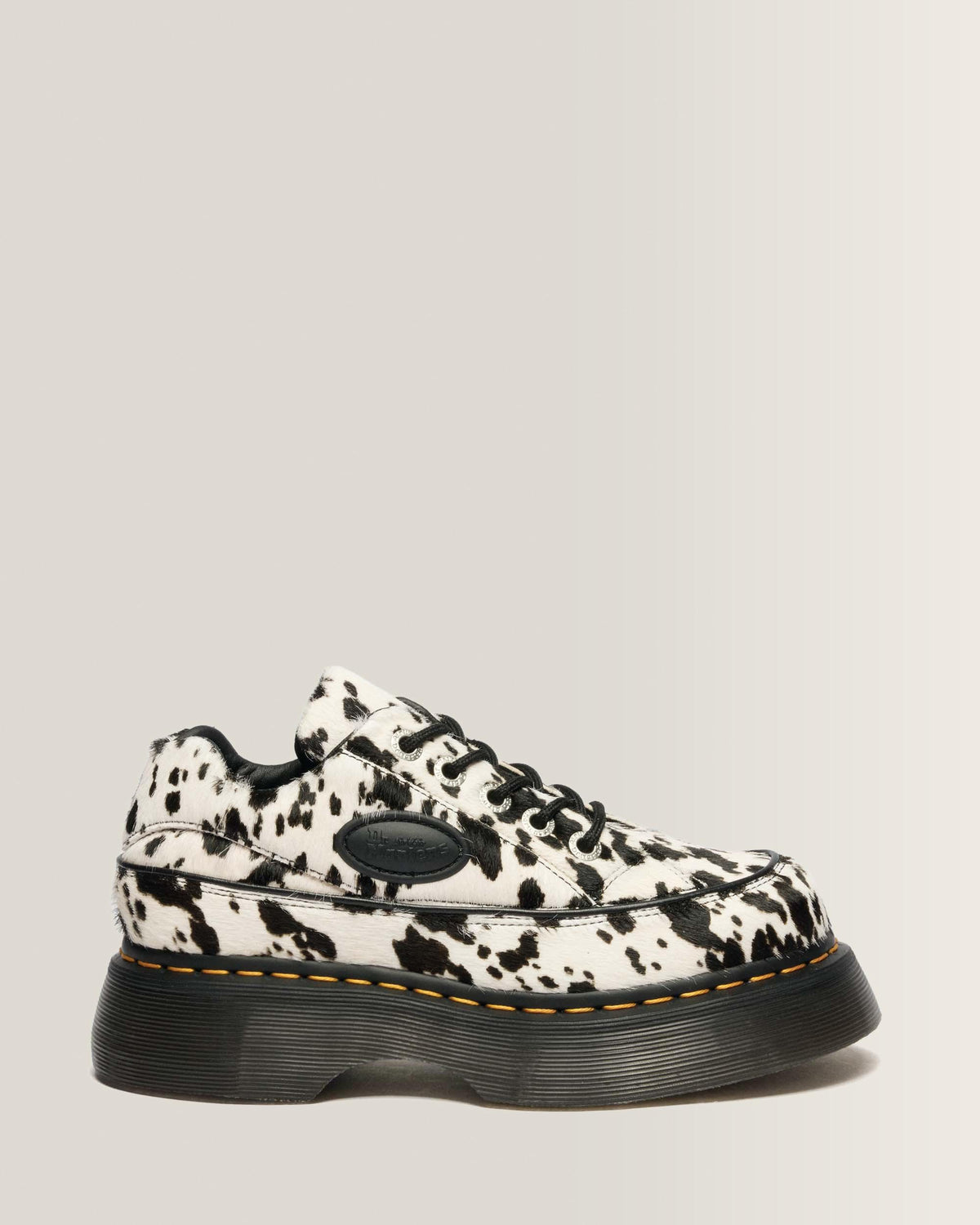 Buzz 5-Eye Dalmatian Hair On Leather Shoes in Cream &amp; Black