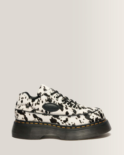Buzz 5-Eye Dalmatian Hair On Leather Shoes in Cream &amp; Black