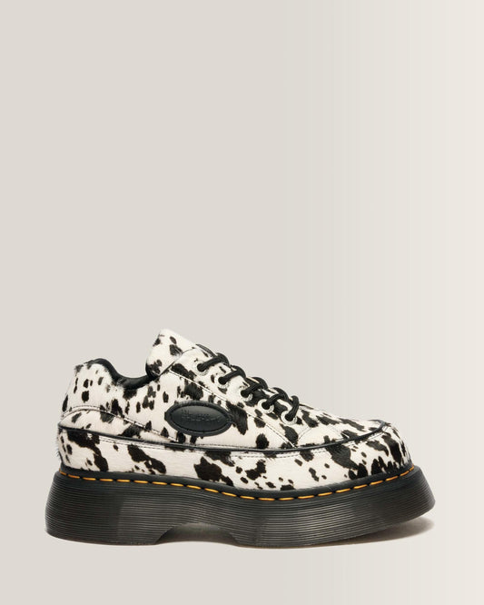 Buzz 5-Eye Dalmatian Hair On Leather Shoes in Cream &amp; Black