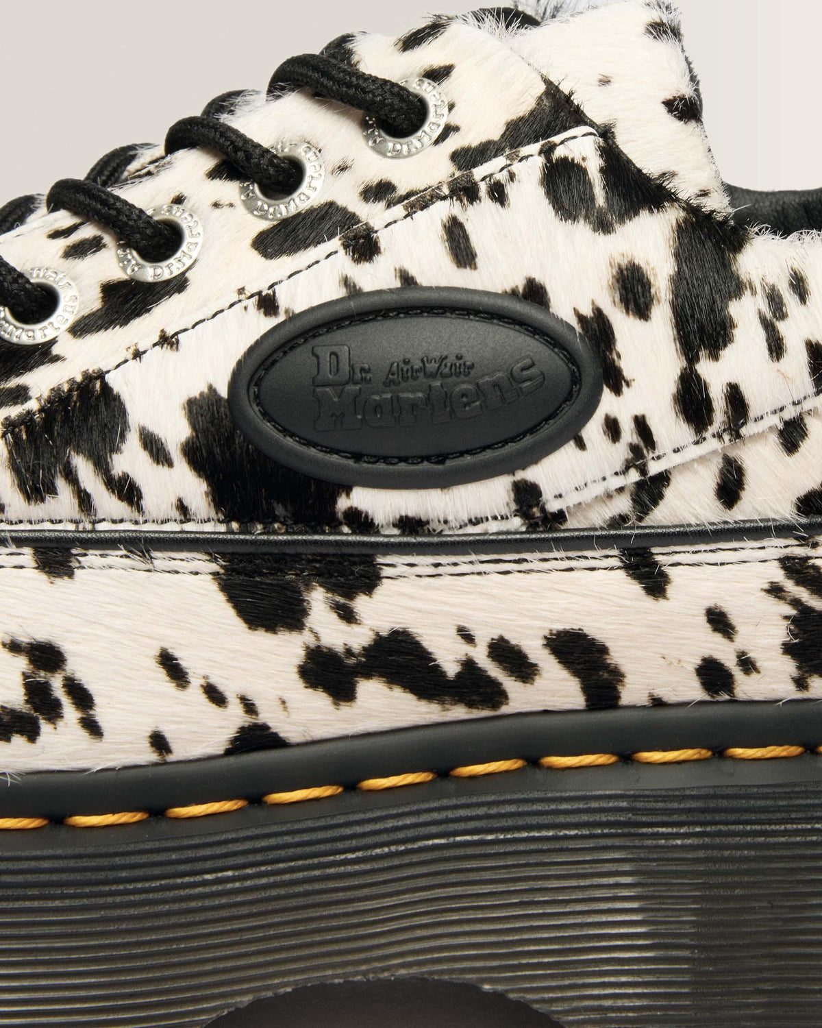 Buzz 5-Eye Dalmatian Hair On Leather Shoes in Cream &amp; Black