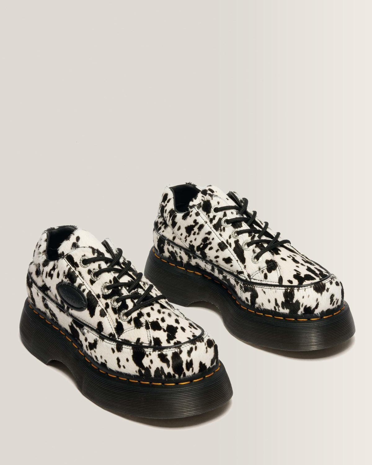 Buzz 5-Eye Dalmatian Hair On Leather Shoes in Cream &amp; Black