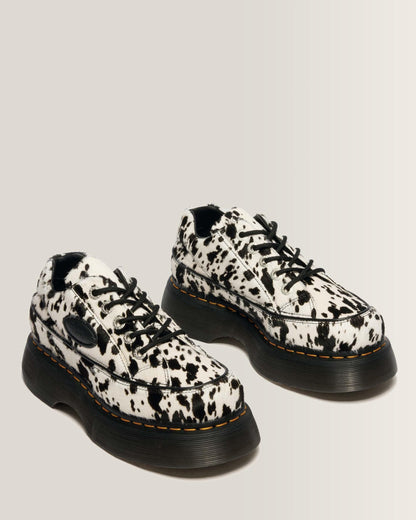 Buzz 5-Eye Dalmatian Hair On Leather Shoes in Cream &amp; Black